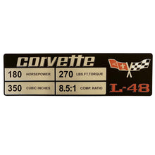 Load image into Gallery viewer, C3 Corvette Spec Data Plate Embossed in Scratch-Resistant Aluminum L-48 Engine 76-77
