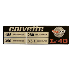 C3 Corvette Spec Data Plate Embossed in Scratch-Resistant Aluminum L-48 Engine 1978