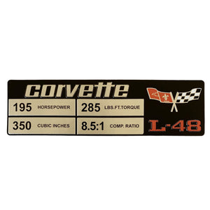 C3 Corvette Spec Data Plate Embossed in Scratch-Resistant Aluminum L-48 Engine 1979