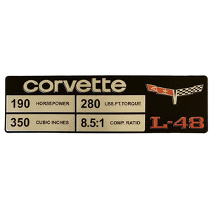 C3 Corvette Spec Data Plate Embossed in Scratch-Resistant Aluminum L-48 Engine 1980