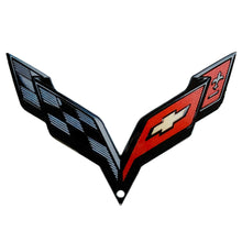 Load image into Gallery viewer, C7 Corvette Black Crossed Flag Metal Magnet Emblem Art Size: 6&quot; x 4&quot;
