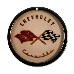 C1 Corvette Round Nose Crossed Flag Metal Magnet Emblem Art Size: 4" 53 thru 55