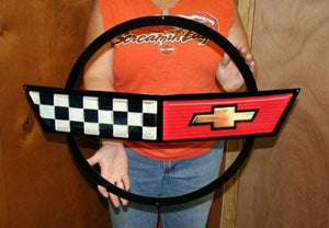 C4 Corvette Crossed Flag Wall Emblem Large Metal Art 84-90 Full 27" x 19"