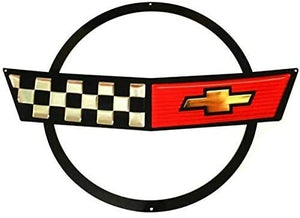 C4 Corvette Crossed Flag Wall Emblem Large Metal Art 84-90 Full 27" x 19"