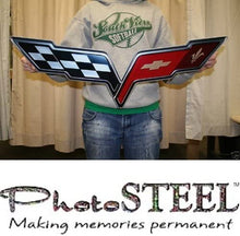 Load image into Gallery viewer, C6 Corvette Crossed flag Wall Emblem Large Metal Art 05-13 Full 32&quot; by 12&quot;
