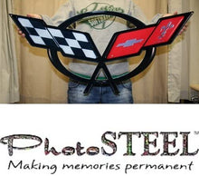 Load image into Gallery viewer, C5 Corvette Crossed flag Wall Emblem Large Metal Art 97-04 Full 32&quot; by 15&quot;
