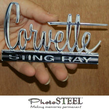 Load image into Gallery viewer, C2 Corvette Metal Magnet Emblem Art Size: 4&quot; x 2.25&quot; Script 66 thru 67
