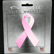 Load image into Gallery viewer, Pink Ribbon Breast Cancer Awareness Metal with Magnets 4.5&quot; by 2.75&quot;
