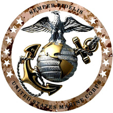 Load image into Gallery viewer, USMC Officer Round Large Wall Emblem Desert Camo 19&quot; Marine Corps Semper FI
