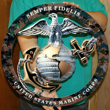 Load image into Gallery viewer, USMC Officer Round Large Wall Emblem Camouflage 19&quot;x19&quot; Marine Corps Semper FI
