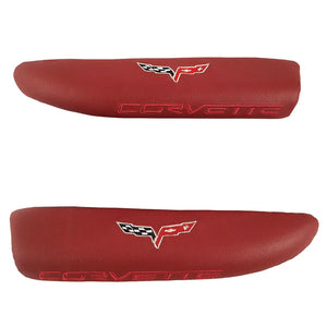 C6 Corvette Red Door Armrest Pad with Embroidered Cross Flag + Script 05-13