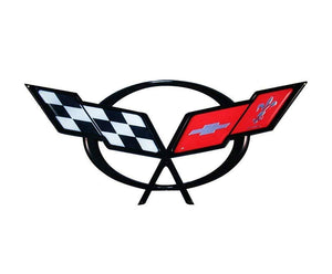 C5 Corvette Crossed flag Wall Emblem Large Metal Art 97-04 Full 32" by 15"