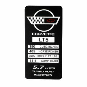 C4 Corvette Spec Data Plate Embossed in Scratch-Resistant Aluminum 84 thru 96