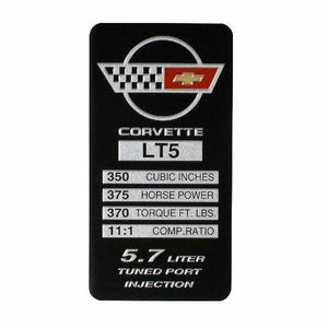 C4 Corvette Spec Data Plate Embossed in Scratch-Resistant Aluminum 84 thru 96