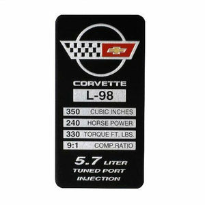 C4 Corvette Spec Data Plate Embossed in Scratch-Resistant Aluminum 84 thru 96