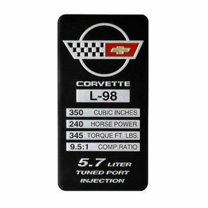 C4 Corvette Spec Data Plate Embossed in Scratch-Resistant Aluminum 84 thru 96