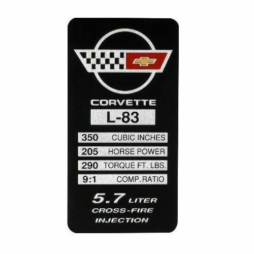 C4 Corvette Spec Data Plate Embossed in Scratch-Resistant Aluminum 84 thru 96