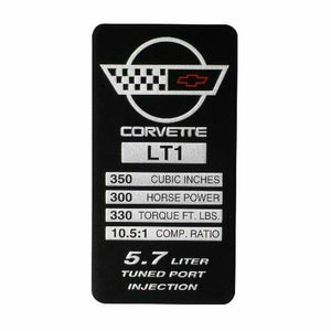 C4 Corvette Spec Data Plate Embossed in Scratch-Resistant Aluminum 84 thru 96