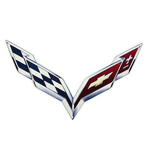 C7 Corvette Crossed Flag Wall Emblem Large Metal Art 14 thru 19 Full 24" by15"