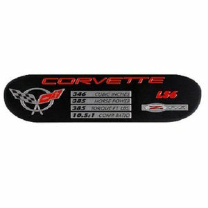 C5 C6 Corvette Spec Data Plate Embossed in Scratch-Resistant Aluminum 97 thru 13