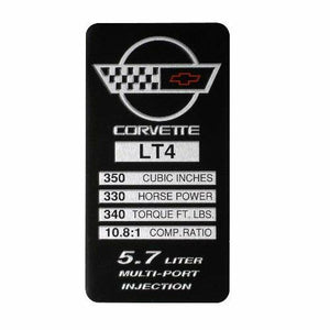 C4 Corvette Spec Data Plate Embossed in Scratch-Resistant Aluminum 84 thru 96