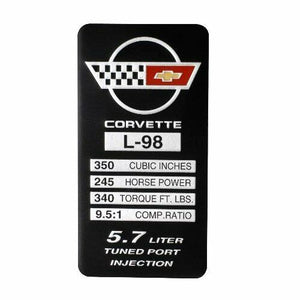 C4 Corvette Spec Data Plate Embossed in Scratch-Resistant Aluminum 84 thru 96