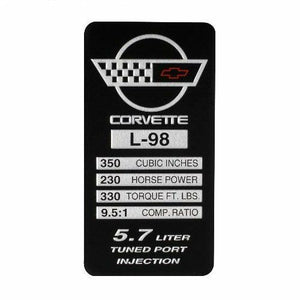 C4 Corvette Spec Data Plate Embossed in Scratch-Resistant Aluminum 84 thru 96