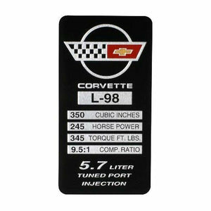 C4 Corvette Spec Data Plate Embossed in Scratch-Resistant Aluminum 84 thru 96