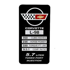 C4 Corvette Spec Data Plate Embossed in Scratch-Resistant Aluminum 84 thru 96