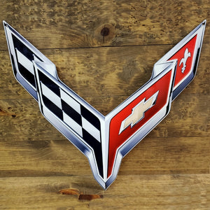 C8 Corvette Crossed Flag Wall Emblem Large Metal Art Full 20" by 19" 2020 +Later